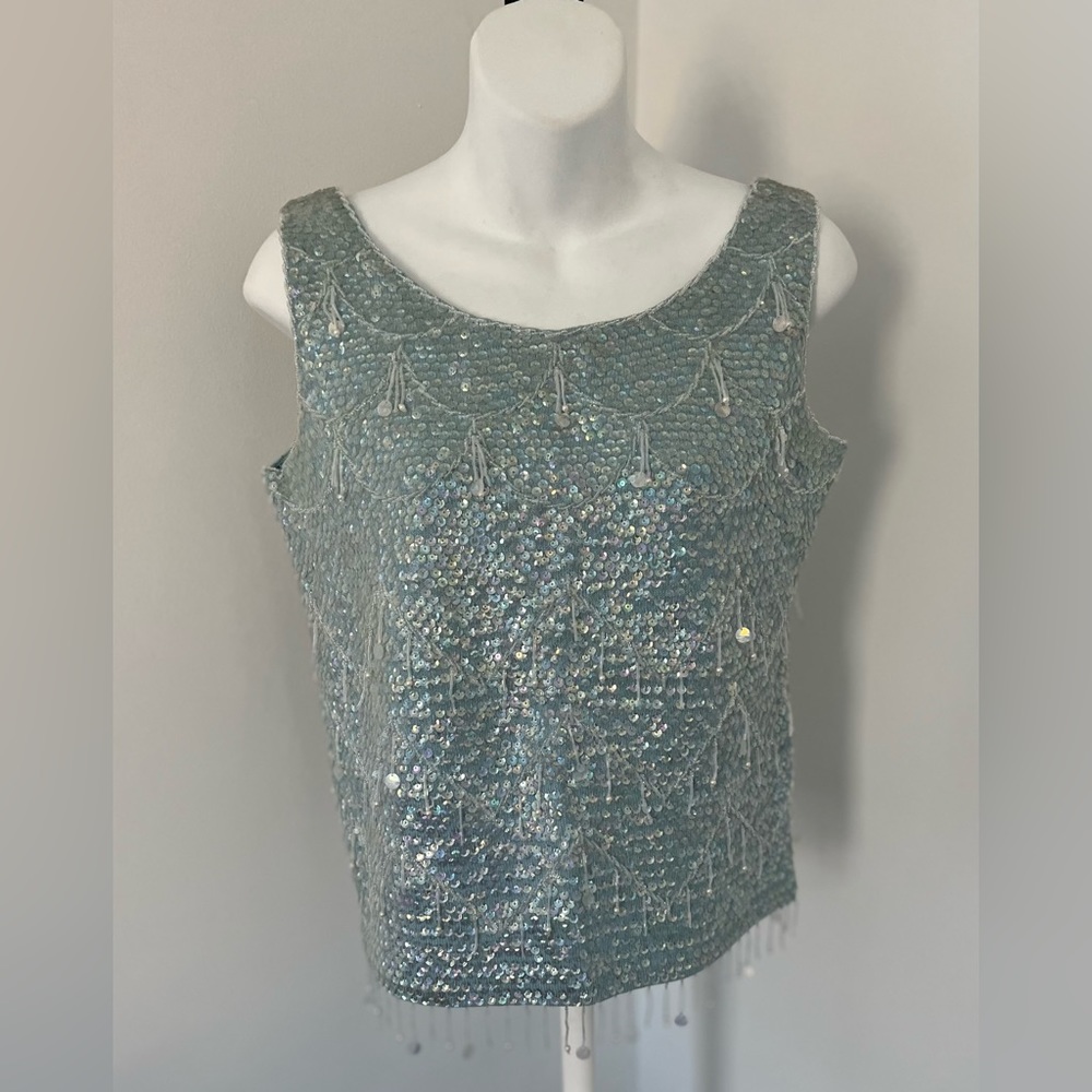 Vintage Lt. Blue Sequined Sleeveless Top